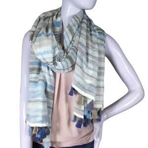Ahujasons striped blue shades scarf fringed hems